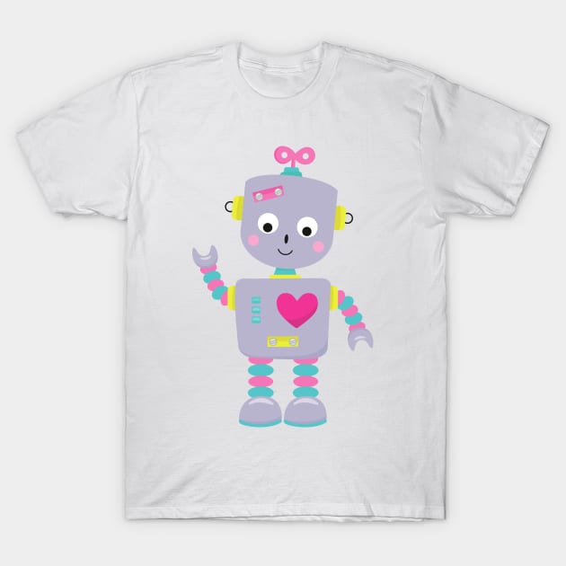 Cute Robot, Purple Robot, Funny Robot, Silly Robot T-Shirt by Jelena Dunčević